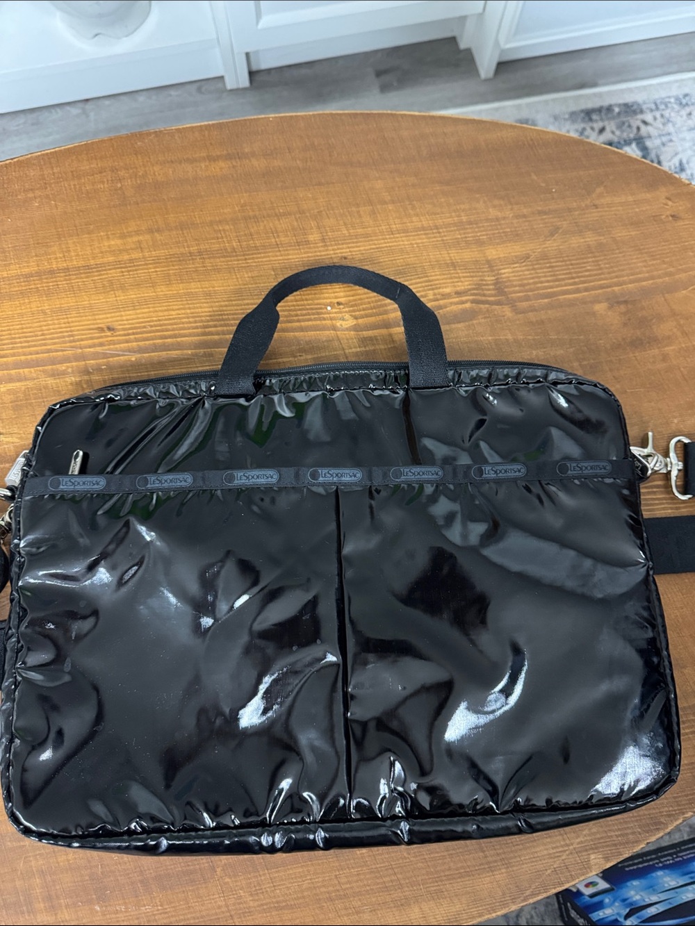 Lesportsac Black Glossy Laptop Briefcase with Shoulder Strap